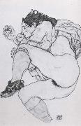 Egon Schiele Recumbent Female Nude with left leg drawn up France oil painting artist